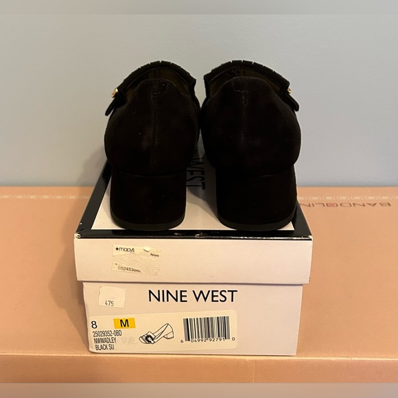 Nine West Wadley Black Suede Block Heel Jewel Embellishment Size 8 - Picture 3 of 5